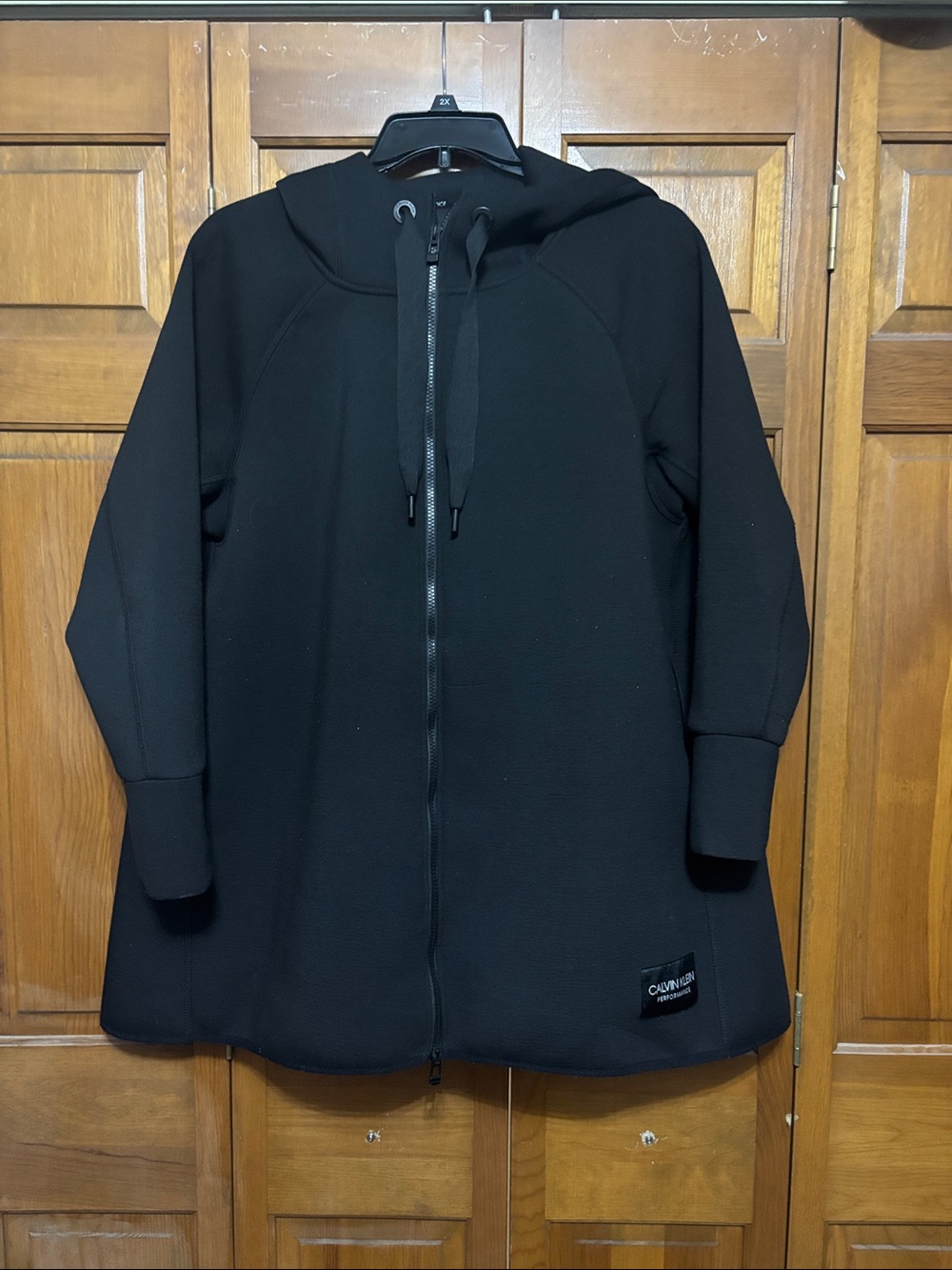 Calvin Klein Black Hooded Zip Front Trench Coat